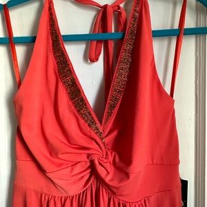 NewYork & Co Salmon Halter Top floor length dress